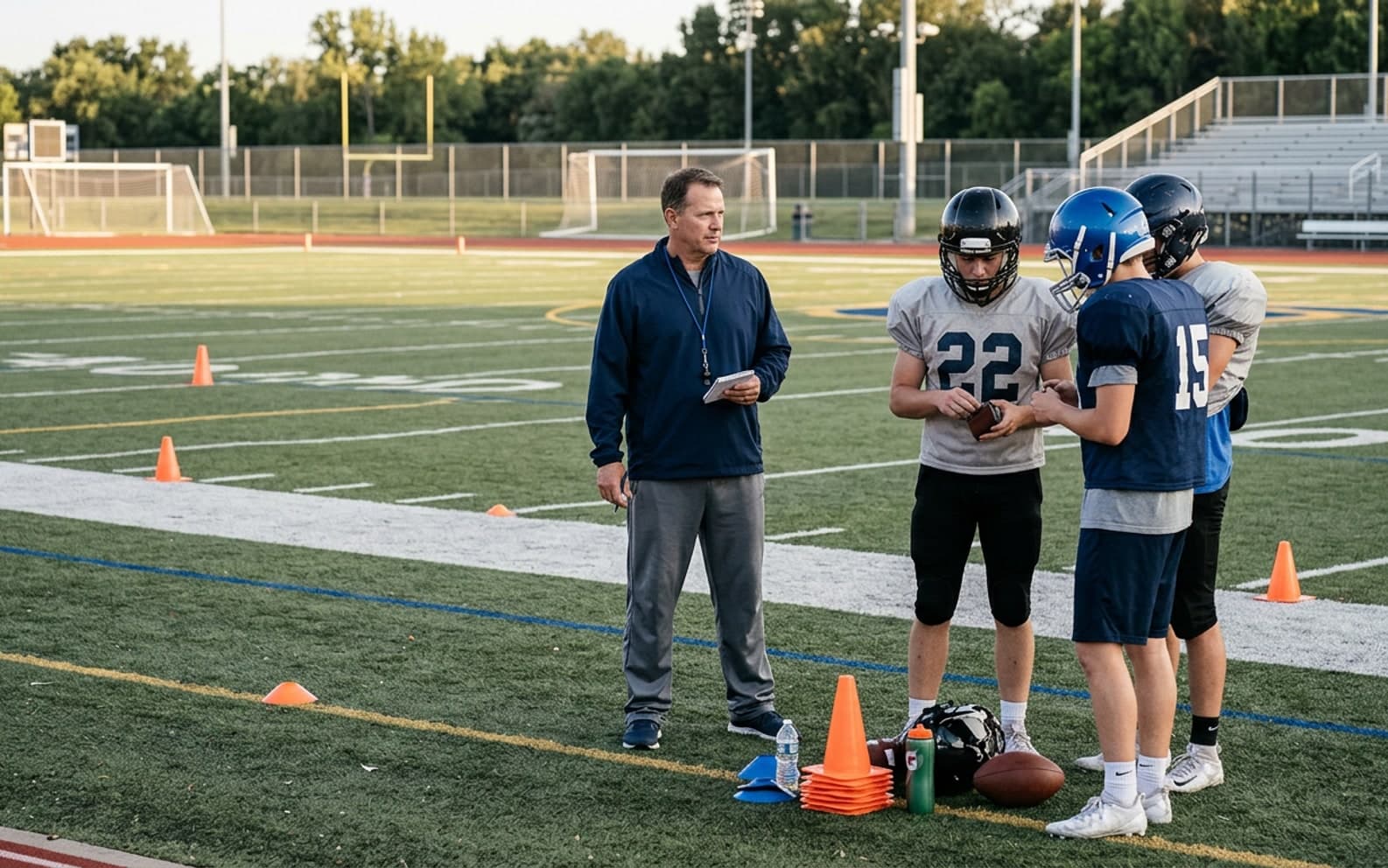 american football coach finishing a session