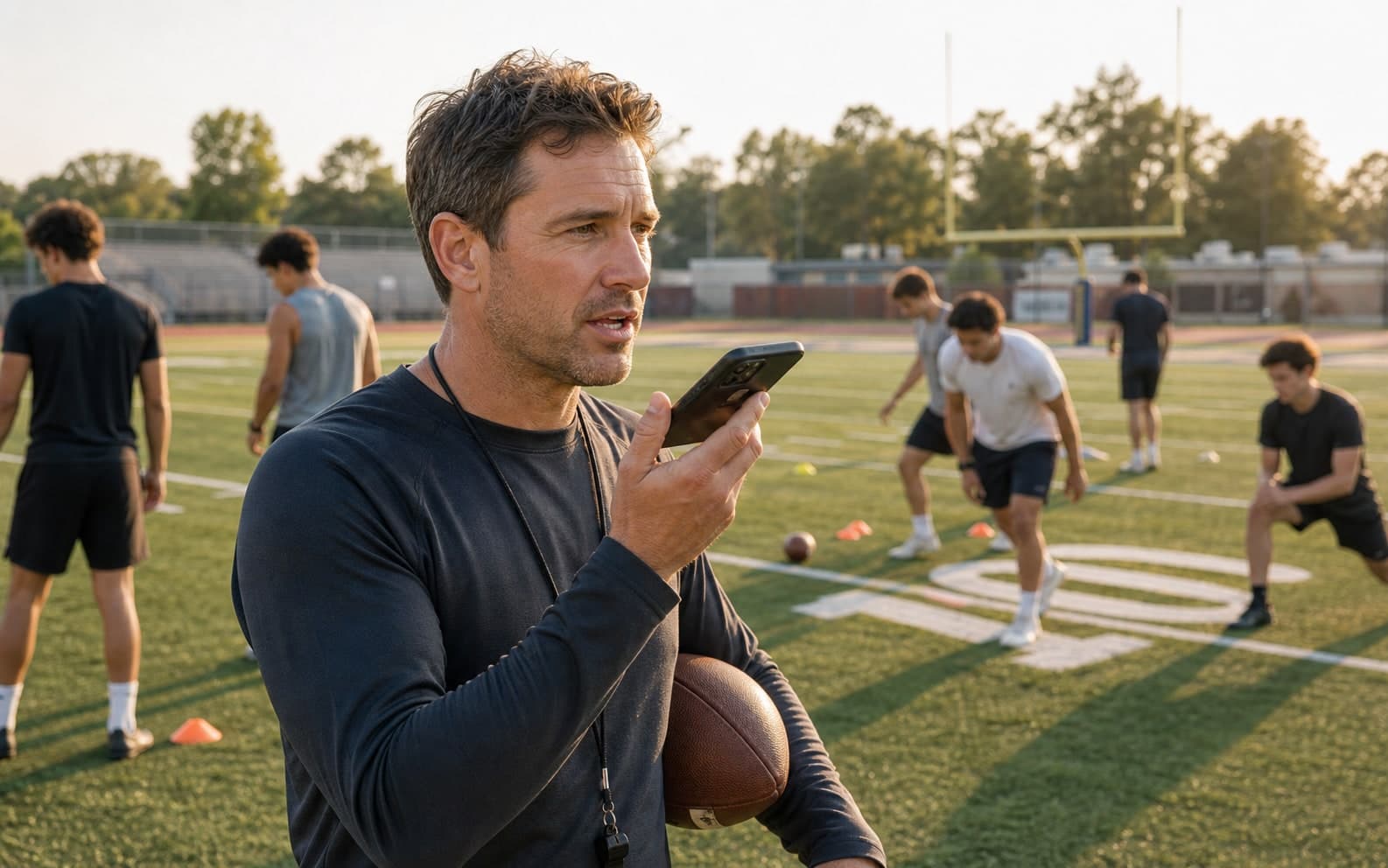 american football coach reviewing AI notes