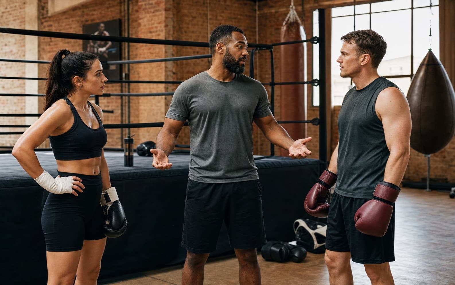 Boxing coach resolving a calendar conflict in the gym