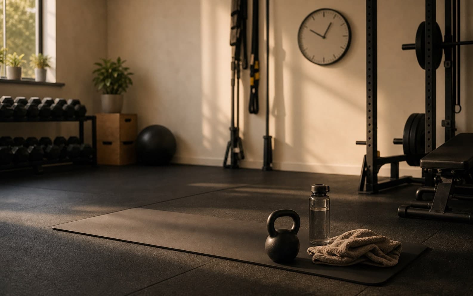 Personal Trainer wartet neben einer leeren Trainingsstation