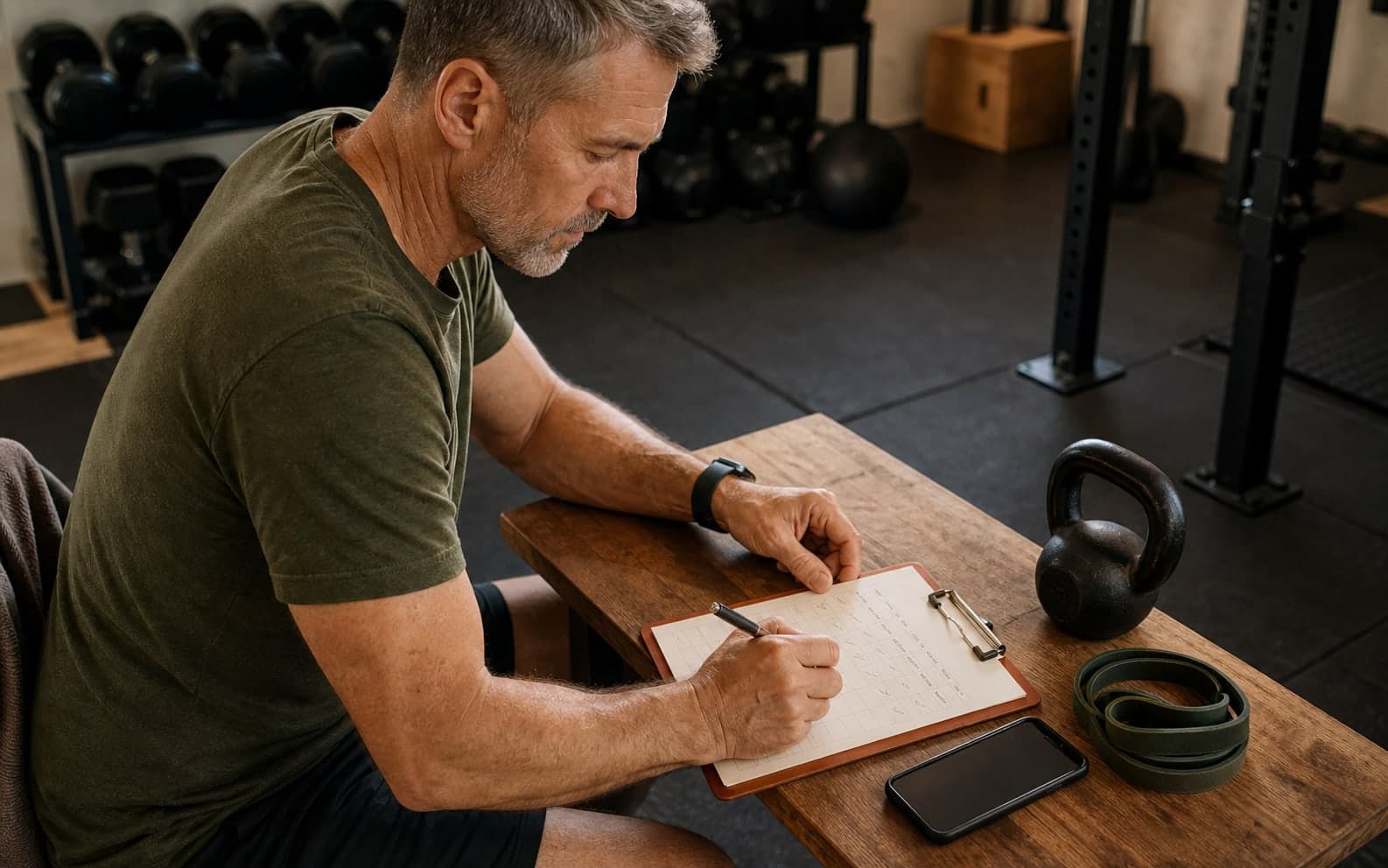 Notizbuch und Handy mit Personal-Training-Paketnotizen