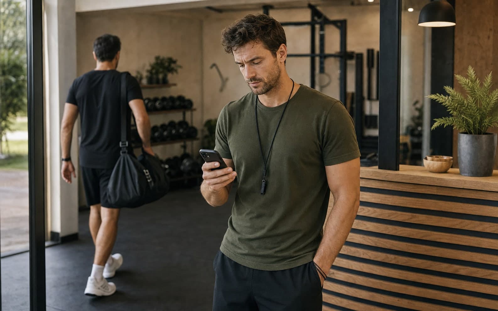 Personal Trainer prüft Zahlung nach einem Workout
