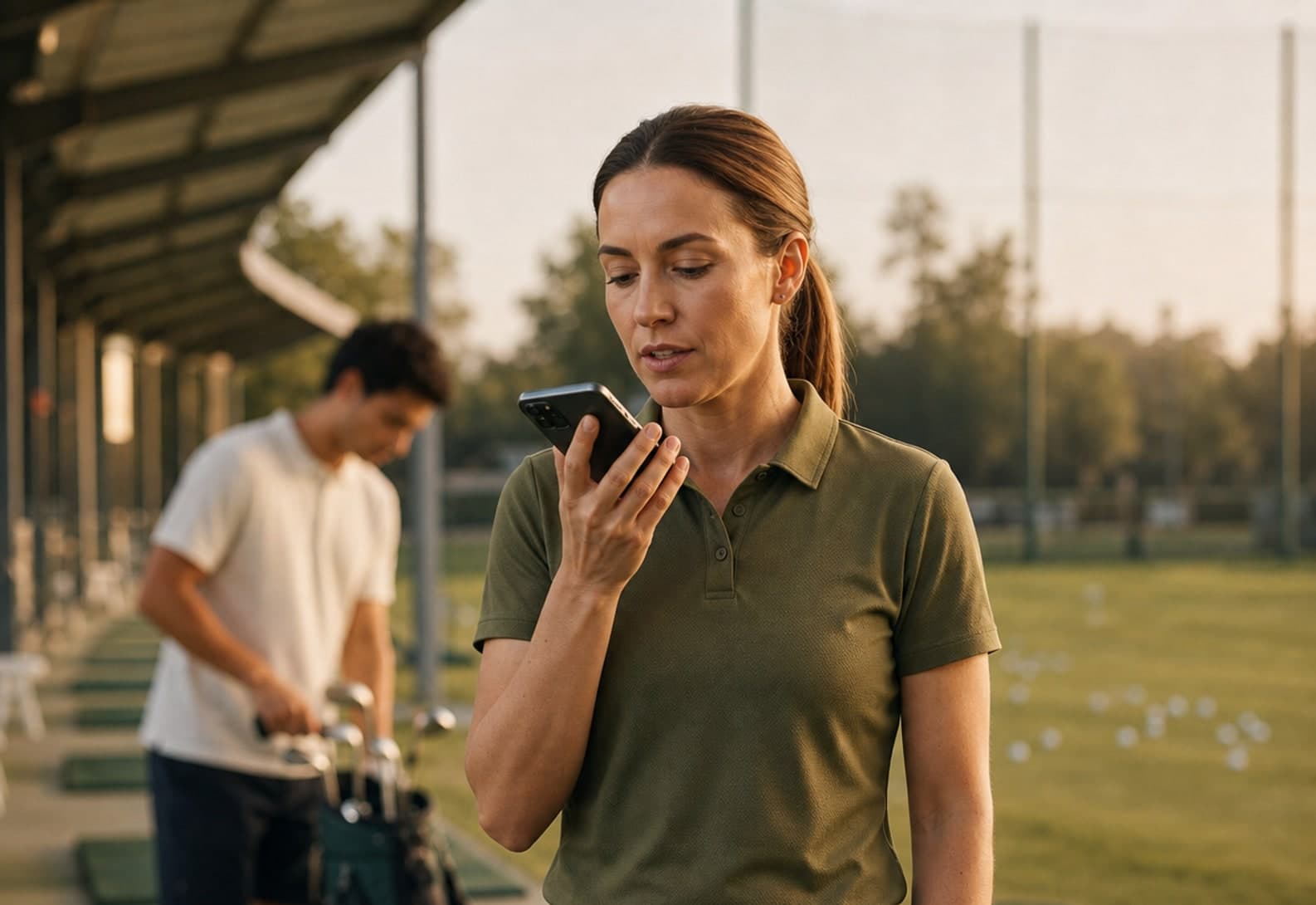 Golf coach giving swing feedback after a lesson