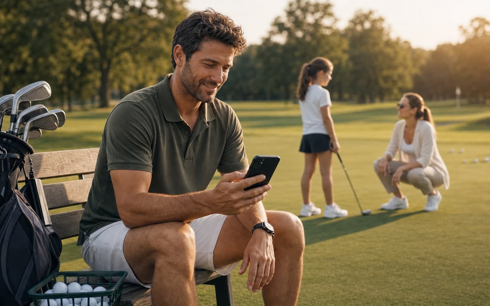 Golf coach on a course holding a club