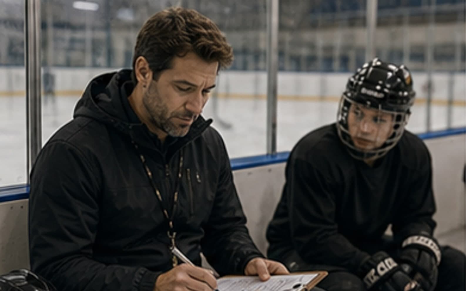 Notebook with ice hockey package tally
