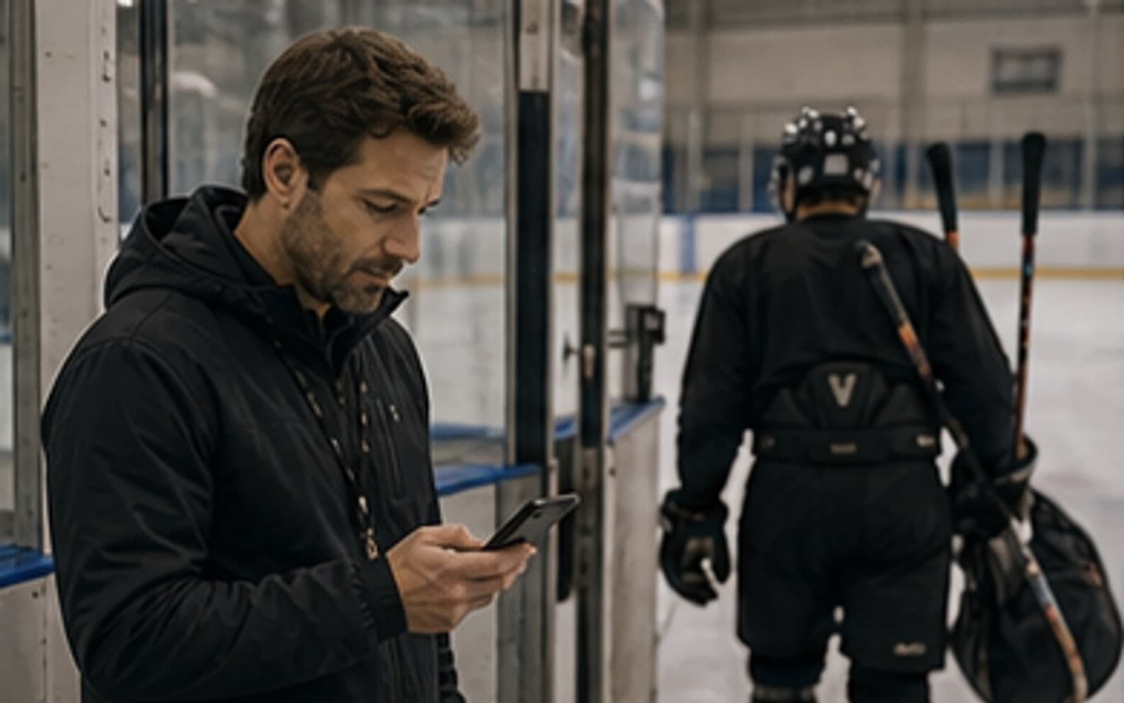 ice hockey coach finishing a ice hockey session