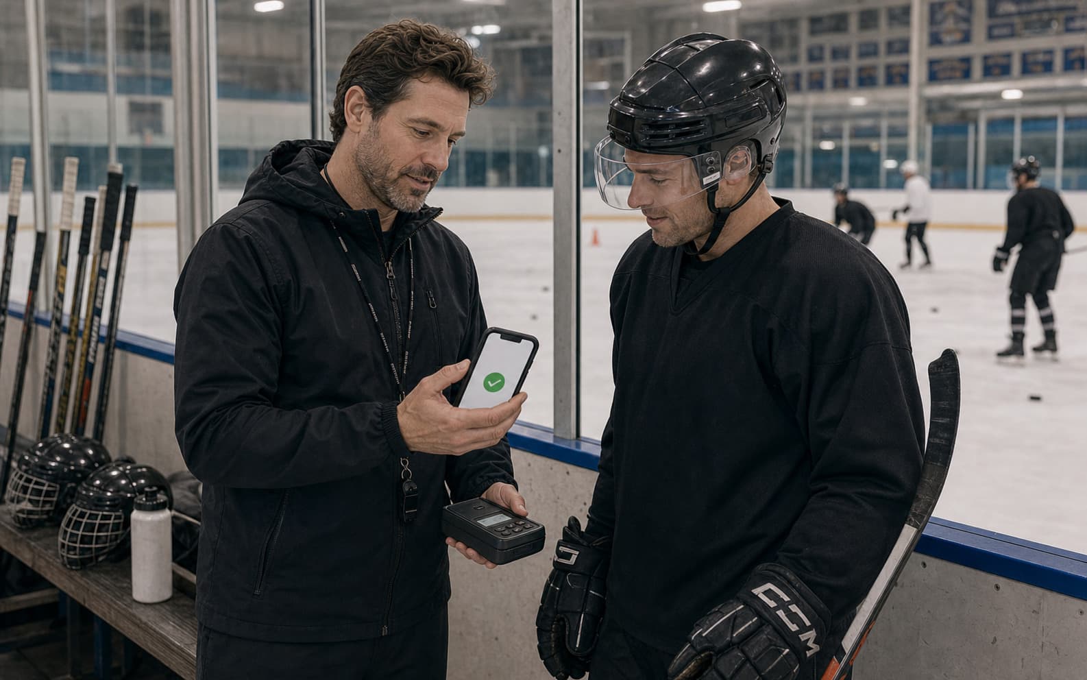 ice hockey coach checking payment status
