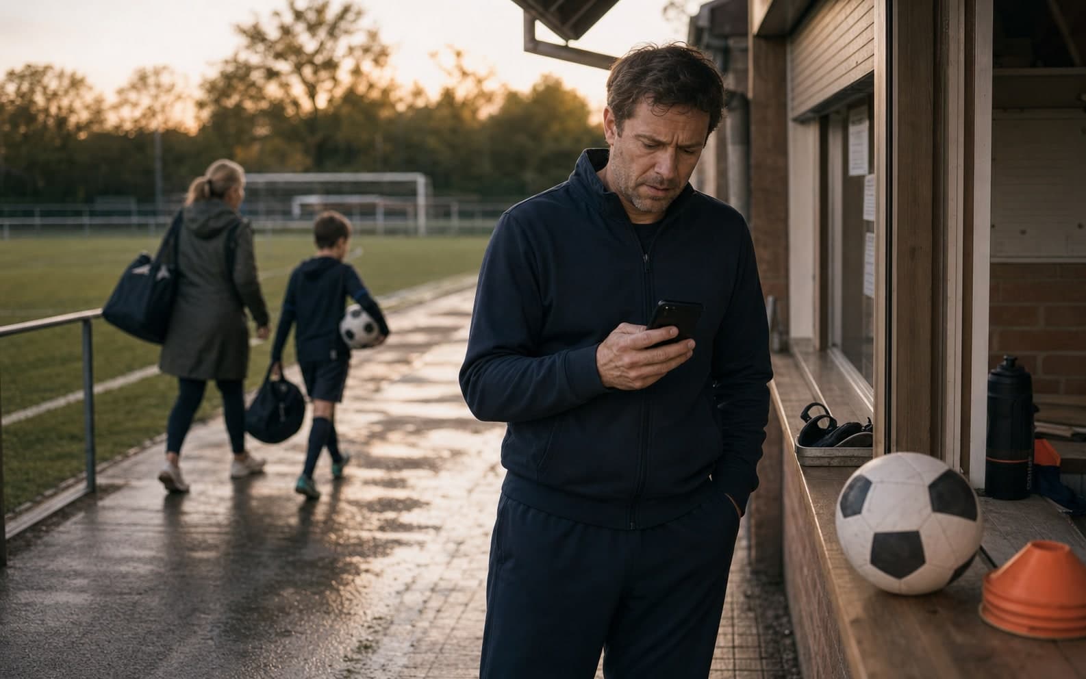 Soccer coach finishing a private training session at the pitch