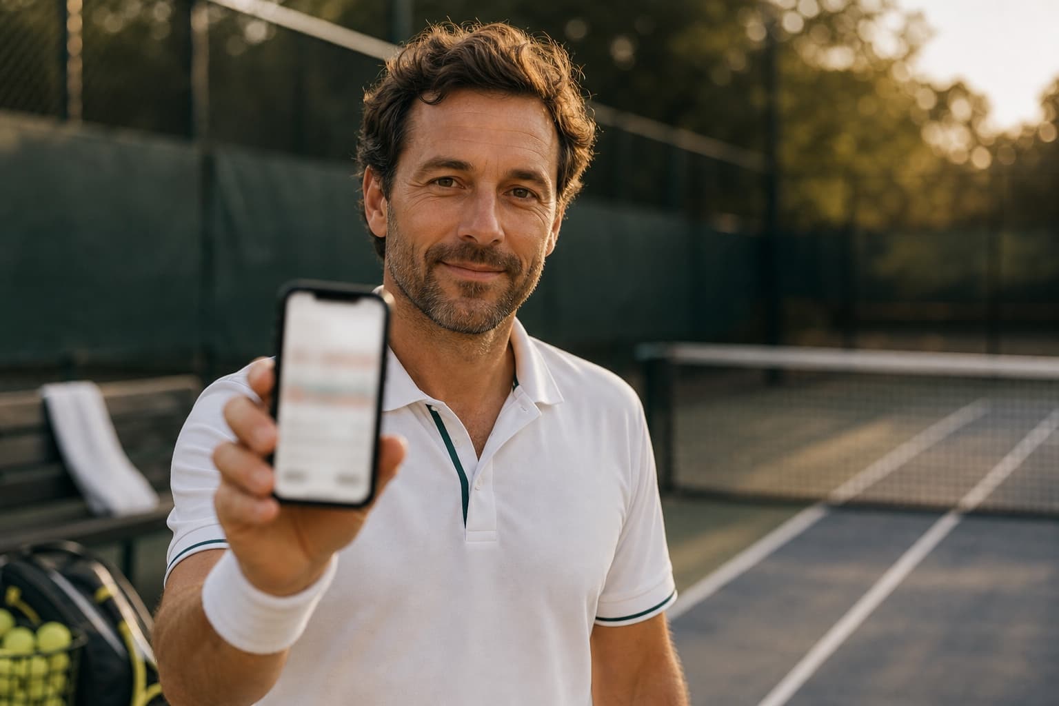 Preview sheet of a tennis coach page with profile photo and gallery