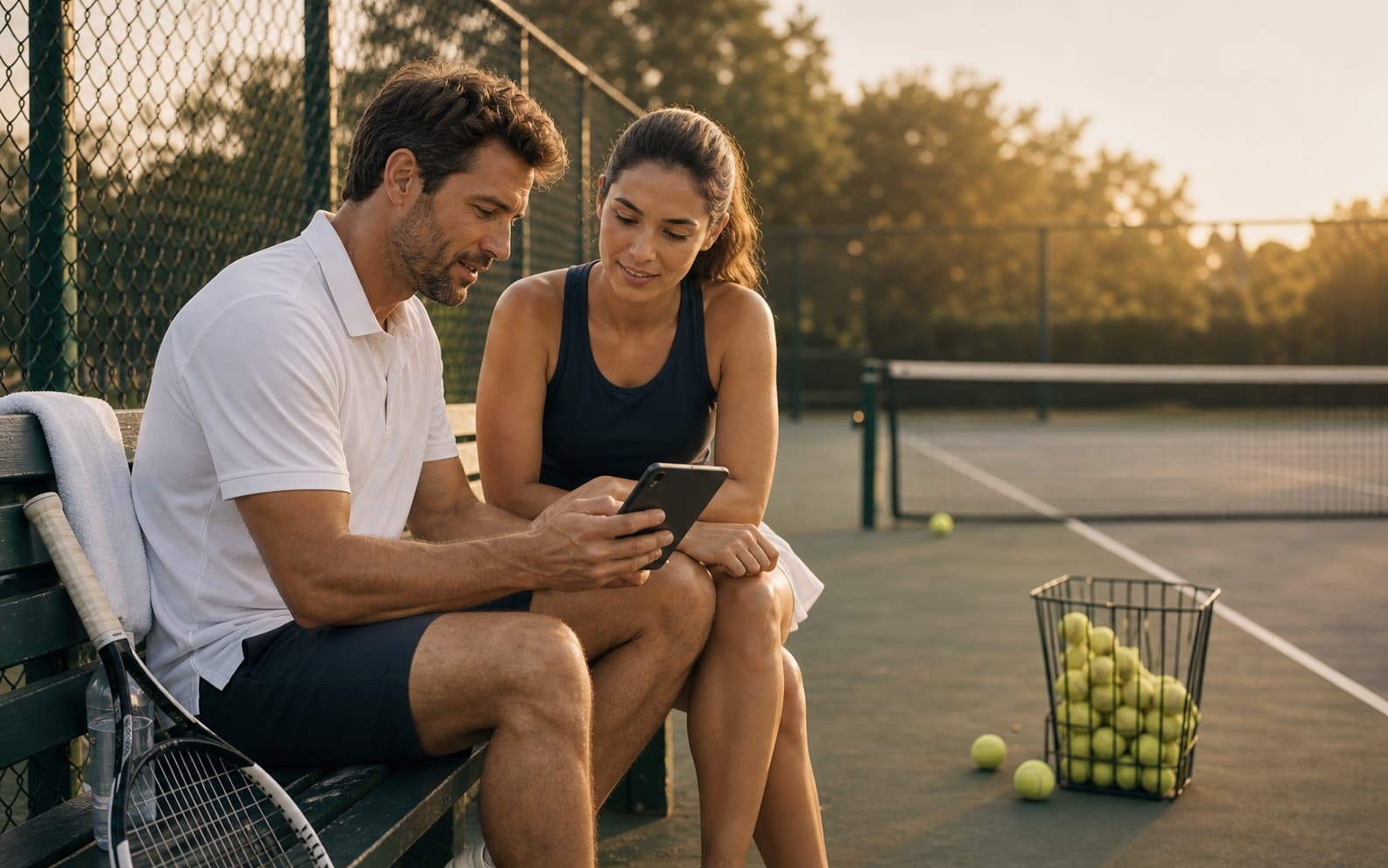 Tennis coach and player during a drill