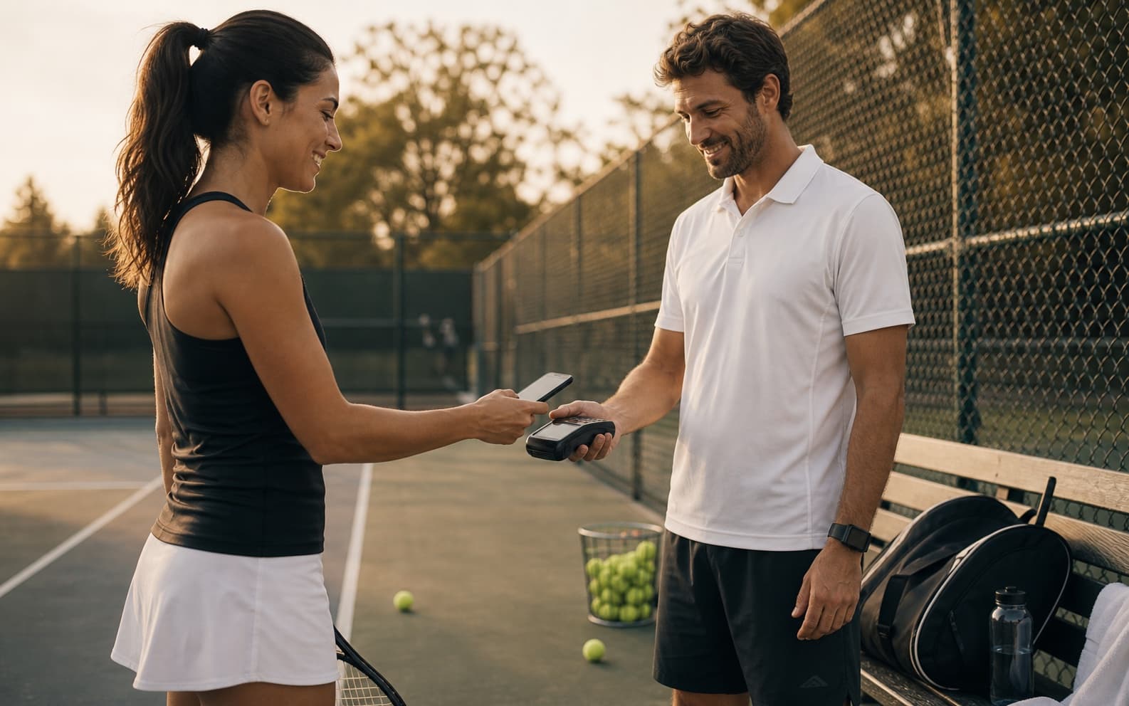 Tennis player in a group lesson on court