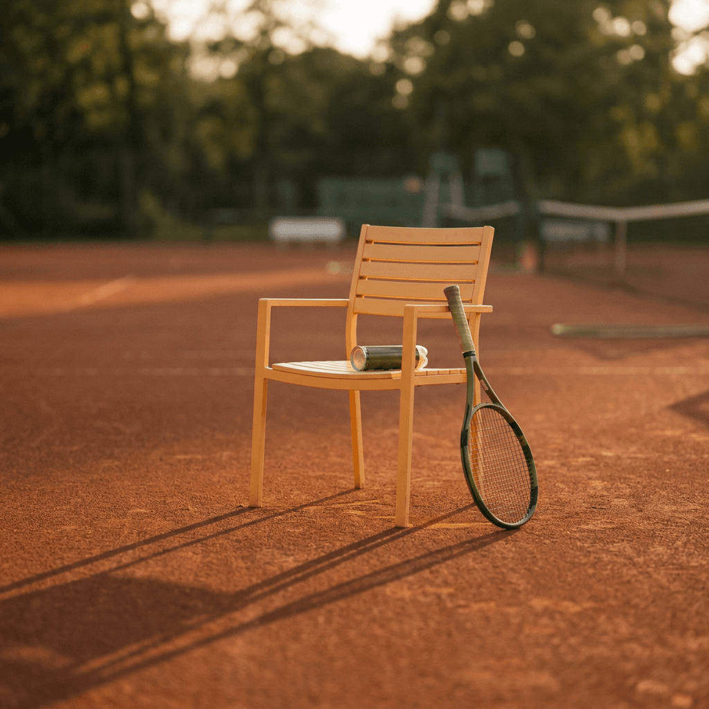 Leerer Tennisplatz im Abendlicht, niemand ist gekommen