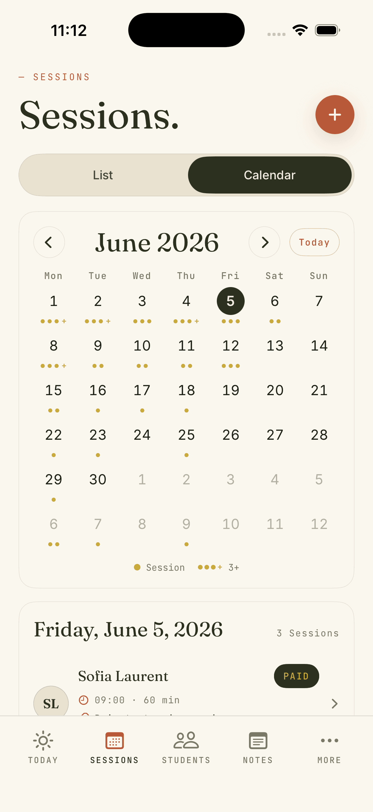 Coach app: list of all bookings